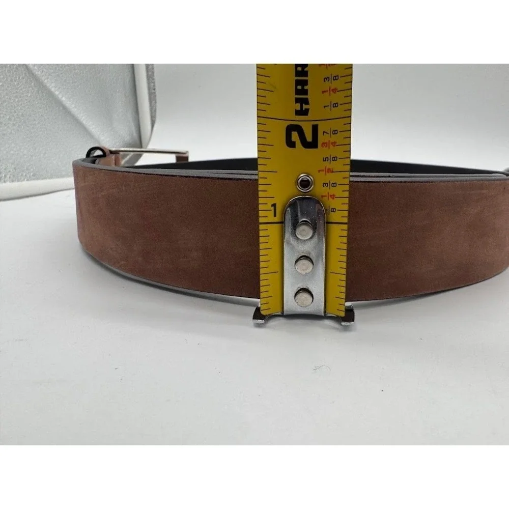 Canali Mens Brown Suede Leather Belt Solid Brass‎ Buckle Made in Italy Logo C